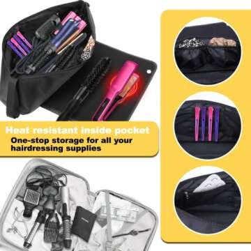 BABORUI Large Hair Tools Travel Bag, Heat Resistant Hair Travel Bag for Curling Iron, Flat Irons, Straighteners, Hanging Travel Hair Tools Bag with Heat Resistant Mat, Hangable Handles (Pink)