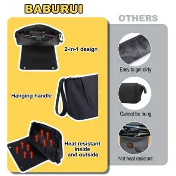 BABORUI Large Hair Tools Travel Bag, Heat Resistant Hair Travel Bag for Curling Iron, Flat Irons, Straighteners, Hanging Travel Hair Tools Bag with Heat Resistant Mat, Hangable Handles (Pink)