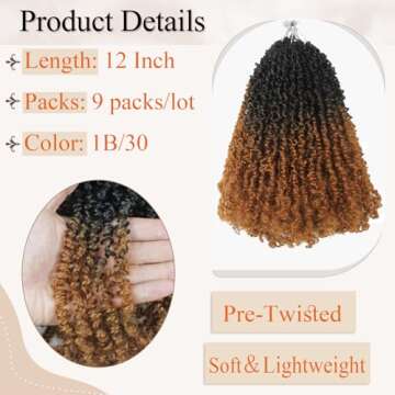 Haftaluv Yanky Twist Crochet Hair 12 Inch 9 Packs Pre Looped Mini Twist Yankee Twist Micro Yaki Twis...