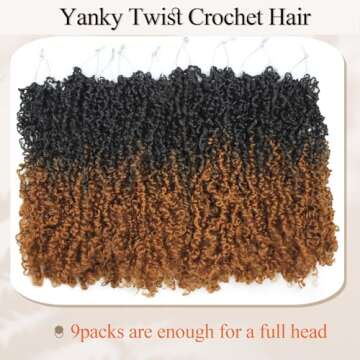 Haftaluv Yanky Twist Crochet Hair 12 Inch 9 Packs Pre Looped Mini Twist Yankee Twist Micro Yaki Twist Synthetic Curly Crochet Hair Extensions For Black Women (12 Inch T30)