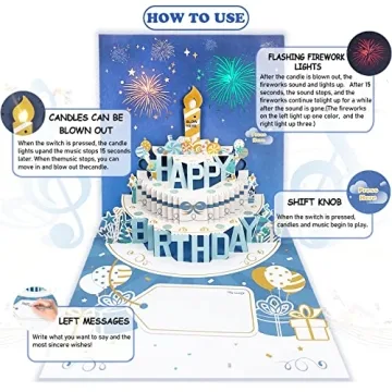 Enchanting 3D Musical Birthday Card with Lights and Fireworks
