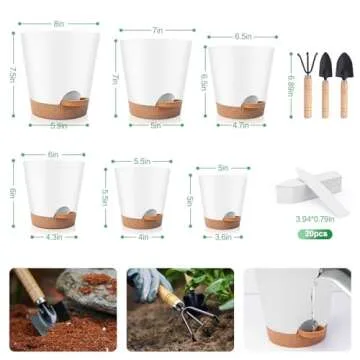 Plant Pots Indoor 8/7/6.5/6/5.5/5 Inch, Self Watering Pots for Indoor Plants, Self Watering Planters with Drainage Hole and Saucers, Plastic Flower Pots for Succulents, Cactus, African Violet