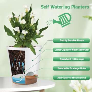 Plant Pots Indoor 8/7/6.5/6/5.5/5 Inch, Self Watering Pots for Indoor Plants, Self Watering Planters with Drainage Hole and Saucers, Plastic Flower Pots for Succulents, Cactus, African Violet