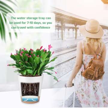 Plant Pots Indoor 8/7/6.5/6/5.5/5 Inch, Self Watering Pots for Indoor Plants, Self Watering Planters with Drainage Hole and Saucers, Plastic Flower Pots for Succulents, Cactus, African Violet