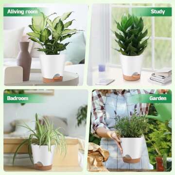 Plant Pots Indoor 8/7/6.5/6/5.5/5 Inch, Self Watering Pots for Indoor Plants, Self Watering Planters with Drainage Hole and Saucers, Plastic Flower Pots for Succulents, Cactus, African Violet