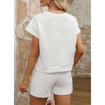 Dokotoo Two Piece Sets For Women Cozy Casual Yoga Womens Clothes Resort Wear Crew Neck Collar Short Sweatsuit Gym Jogger Matching Pajamas Tracksuit Matching Sets White Large