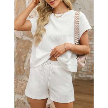 Dokotoo Two Piece Sets For Women Cozy Casual Yoga Womens Clothes Resort Wear Crew Neck Collar Short Sweatsuit Gym Jogger Matching Pajamas Tracksuit Matching Sets White Large