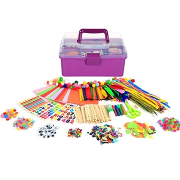 Arts Craft Supplies for Kids, 1000+ PCS Toddler DIY Craft Art Supply Set Include Pipe Cleaners, Pom ...