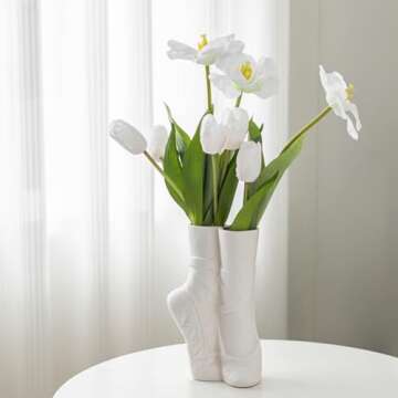 Lvases Ballet Shoe Modern Ceramic Vase, Nordic Art Ins Style Decorative Ceramic Aesthetic Foot Flower Vase for Home Living Room Table Bookshelf Decor (Matte White W 6" X H 9")