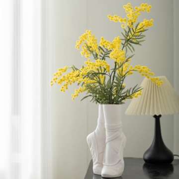 Lvases Ballet Shoe Modern Ceramic Vase, Nordic Art Ins Style Decorative Ceramic Aesthetic Foot Flower Vase for Home Living Room Table Bookshelf Decor (Matte White W 6" X H 9")