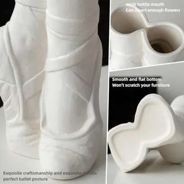 Lvases Ballet Shoe Modern Ceramic Vase, Nordic Art Ins Style Decorative Ceramic Aesthetic Foot Flower Vase for Home Living Room Table Bookshelf Decor (Matte White W 6" X H 9")