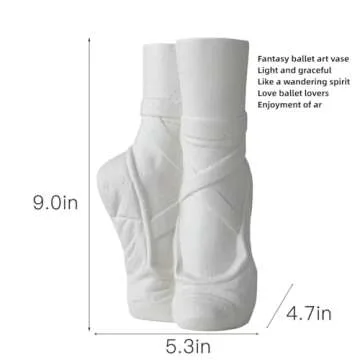 Lvases Ballet Shoe Modern Ceramic Vase, Nordic Art Ins Style Decorative Ceramic Aesthetic Foot Flower Vase for Home Living Room Table Bookshelf Decor (Matte White W 6" X H 9")