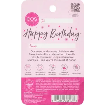 eos Natural Shea Lip Balm- Birthday Cake, All-Day Moisture Lip Care Products, 0.25 oz