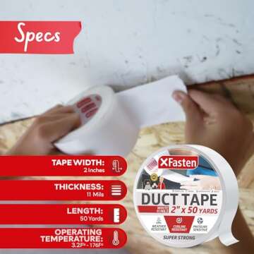XFasten Super Strong Duct Tape, White, 2" x 50 Yards Waterproof Duct Tape for Outdoor, Indoor, School and Industrial Use