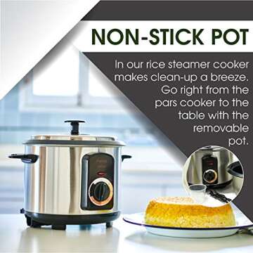 Pars Automatic Persian Rice Cooker - Tahdig Rice Maker Perfect Rice Crust, 15 Cup