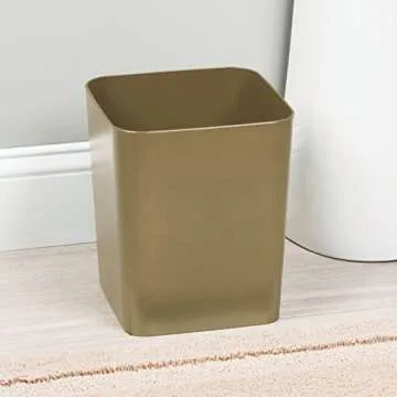 mDesign Square Shatter-Resistant Plastic Small Trash Can Wastebasket, Garbage Container Bin for Bathrooms, Powder Rooms, Kitchens, Home Offices - Soft Brass Finish