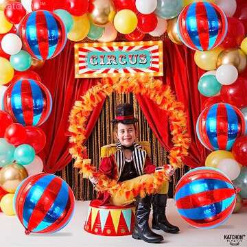 Big, Red and Blue Carnival Balloons - Pack of 6 for Circus Decorations | 22 Inch 360 Degree 4D Red B...