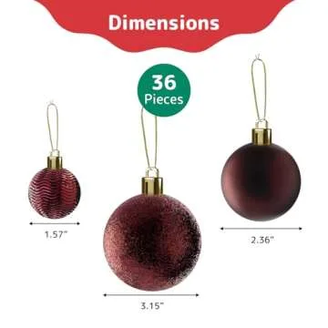 PREXTEX Wine Red Christmas Ornaments Set - 36 Durable Balls