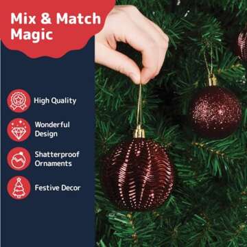 PREXTEX Wine Red Christmas Ornaments Set - 36 Durable Balls