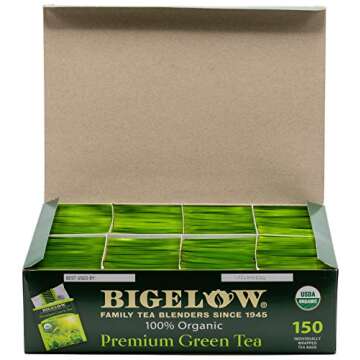 Bigelow Premium 100-Percent Organic Green Tea 150-Count Box, Individually Wrapped