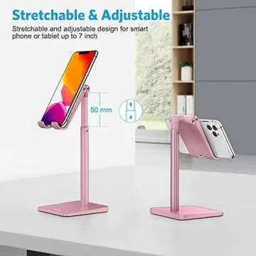 OMOTON Cell Phone Stand - Adjustable Holder for iPhone & Samsung in Rose Gold