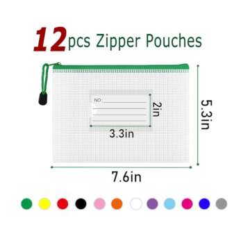 AUSTARK Plastic Mesh Zipper Pouch, 12Pcs Zipper File Bags with Label Pocket, Game Boards Storage Bag...