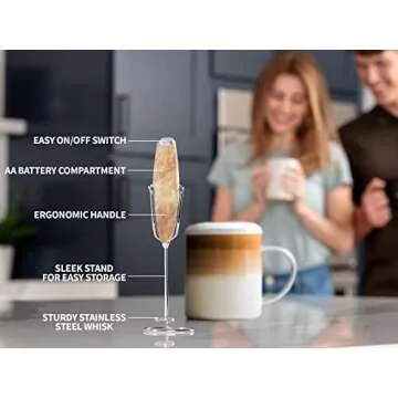 PRO MILK FROTHER WAND - ULTRA HIGH SPEED HANDHELD FROTHER - UPGRADED STAND - Powerful Handheld Mixer with Infinite Uses - Super Instant Electric Foam Maker with Stainless Steel Whisk (Granite)