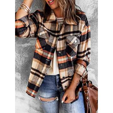 BTFBM Women’s Stylish Plaid Jacket - Casual Long Sleeve Flannel Top