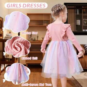 NARPLO Toddler Girls Dresses Tulle Long Sleeve Ruffle Baby Fall Winter Fashion Casual Toddler Dresses for Girls