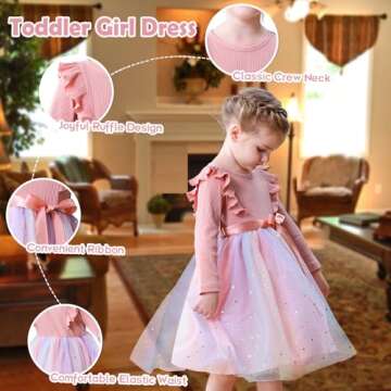 NARPLO Toddler Girls Dresses Tulle Long Sleeve Ruffle Baby Fall Winter Fashion Casual Toddler Dresses for Girls