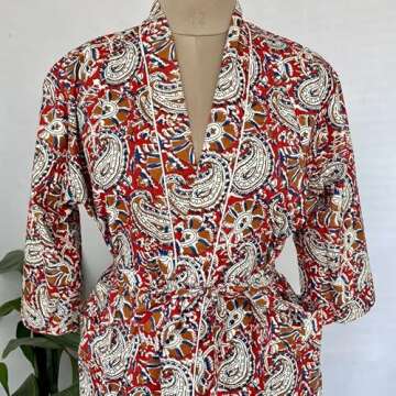 The Eastern Loom Women’s Cotton Beach Cover up Summer Kimono Bohemian House Robe Boho Indian hand ...