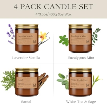 M&SENSE 4 Pack Aromatherapy Candle Gift Set for Christmas