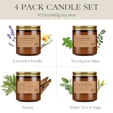 M&SENSE 4 Pack Aromatherapy Candle Gift Set for Christmas