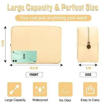 Nylon Large Makeup Bag Travel Pouch for Women, Preppy Big Makeup Bag Cute Cosmetic Zipper Pouch Purs...