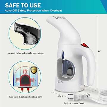 JSD Steamer for Clothes, 7 in 1 Travel Garment Steamers, 150ml Powerful Handheld Fabric Steamer with High Capacity for Home and Travel, Travel Pouch Included [Updated Version]
