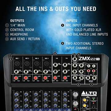 Alto Professional ZMX122FX | 8 Channel Compact Audio Mixing Desk with Built-In Effects, Four XLR Microphone Inputs and Two Stereo Inputs