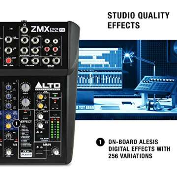 Alto Professional ZMX122FX | 8 Channel Compact Audio Mixing Desk with Built-In Effects, Four XLR Microphone Inputs and Two Stereo Inputs