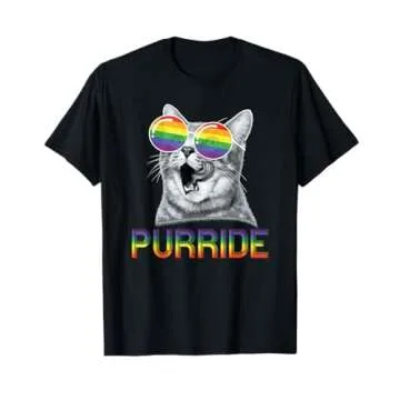 Funny Cat Gay Pride Rainbow Sunglasses LGBTQ T-Shirt