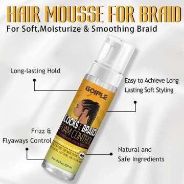 Goiple Braid Mousse, Twist, Locs - Extra Hold, High Shine, Moisturizes, Frizz Control, Lightweight, Easy to Apply, 8.4 fl oz
