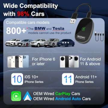 Wireless CarPlay Adapter – 2025 Upgraded 2-in-1 CarPlay & Android Auto, Converts Wired to Wireless, Plug & Play, Low Latency, USB-C Compatible with iPhone & Android