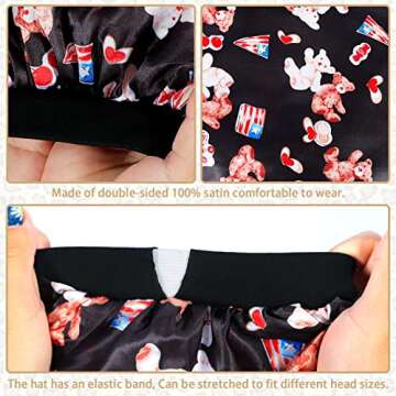 4 PCS Kids Satin Bonnet Child Sleeping Cap,Soft Silk Bonnet Elastic Wide Band,Breathable Baby Bonnets Night Sleep Caps,Colorful Night Hats Satin Cap for Girls Toddler Teens Natural Hair (Cute Pattern)