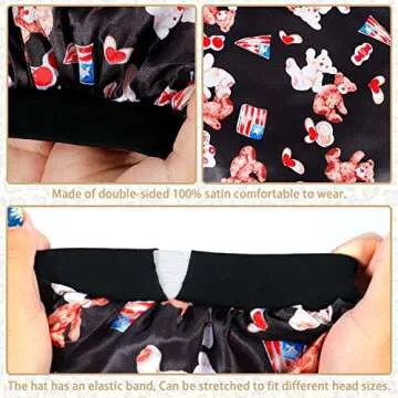 4 PCS Kids Satin Bonnet Child Sleeping Cap,Soft Silk Bonnet Elastic Wide Band,Breathable Baby Bonnets Night Sleep Caps,Colorful Night Hats Satin Cap for Girls Toddler Teens Natural Hair (Cute Pattern)