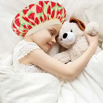 4 PCS Kids Satin Bonnet Child Sleeping Cap,Soft Silk Bonnet Elastic Wide Band,Breathable Baby Bonnets Night Sleep Caps,Colorful Night Hats Satin Cap for Girls Toddler Teens Natural Hair (Cute Pattern)