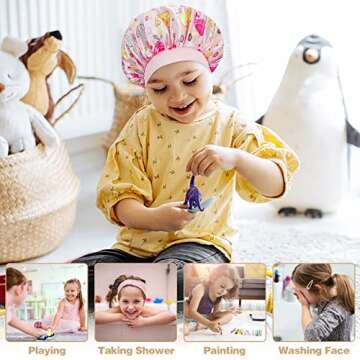 4 PCS Kids Satin Bonnet Child Sleeping Cap,Soft Silk Bonnet Elastic Wide Band,Breathable Baby Bonnets Night Sleep Caps,Colorful Night Hats Satin Cap for Girls Toddler Teens Natural Hair (Cute Pattern)