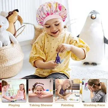 4 PCS Kids Satin Bonnet Child Sleeping Cap,Soft Silk Bonnet Elastic Wide Band,Breathable Baby Bonnets Night Sleep Caps,Colorful Night Hats Satin Cap for Girls Toddler Teens Natural Hair (Cute Pattern)