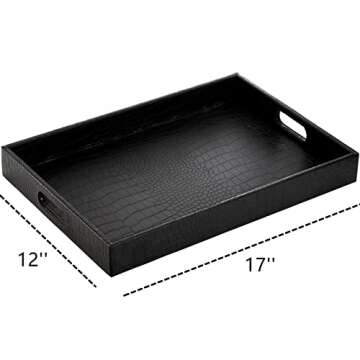 Lyellfe Black Serving Tray for Coffee Table, Decorative Ottoman Tray with Handles, 17x12 Inch Rectan...