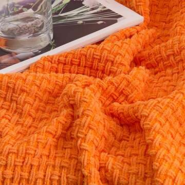 Super Soft Throw, Decorative Woven Plaid Pattern Throw Blanket with Tassels, 50x60, Orange