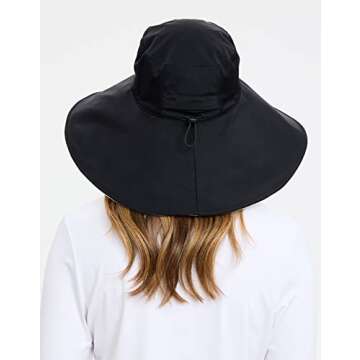 Solbari Ultra Wide Brim Sun Hat UPF50+ Packable UV Sun Protection Hats with Full Coverage Brim, Black/Beige, Large - X-Large