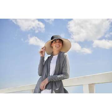 Solbari Ultra Wide Brim Sun Hat UPF50+ Packable UV Sun Protection Hats with Full Coverage Brim, Black/Beige, Large - X-Large