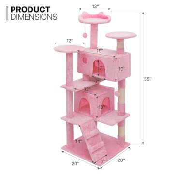 MoNiBloom Cat Tree, 54 Inch Cat Tree Tower with 2 Cat Condo, Cat Tower with Scratching Post, Cat Cli...